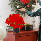 Poinsettia Plants Artificial 9 Heads 14 Inch Fake Poinsettias Christmas Flowers In Pot For Home Porch Office Indoor Outdoor Christmas Winter Decorations Red