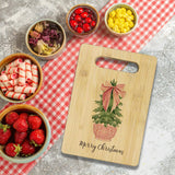 Pink Chinoiserie Merry Christmas Cutting Board, Grandmillennial Christmas Kitchen Decor, Preppy Pink Bow Coquette Xmas Tree Bamboo Cutting Board For Kitchen