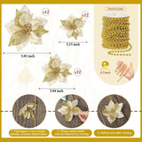 36 Pcs Christmas Glitter Poinsettia Flowers Artificial Flower Ornaments Faux Poinsettia Flower With Clips And Artificial Pearls For Christmas Decoration Holiday Party Decor(Gold)