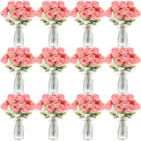36 Pack Valentine Artificial Rose Flowers With Vase Bulk For Wedding Table Centerpiece 24 Bundles Silk Floral Faux Rose Bouquet With 12 Plastic Vase For Bridal Shower Table Decor(Pink)