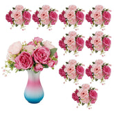 10 Bundles Artificial Peonies Flowers Boho Spring Bouquet Decoration Faux Flowers Artificial Centerpiece For Wedding Floral Arrangements Vase (Pink, Dark Pink)