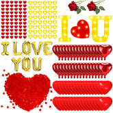 Happy Anniversary Valentines Day Decorations, Romantic Special Night Decor, Rose Petals & Candles Set, I Love You Signs & Balloons, Felt Heart Strings & Foil Balloons