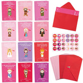 72Pcs Valentine'S Day Catholic Church Greeting Card With Envelop For Kids, Religious Character Sticker Bible Notecard Exchange Gift For Boy Girl Sunday School Christian Classroom Party Favor