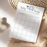 Blue Elephant Baby Shower Bingo Game - Blank Cards For Guests To Fill In Gift Guesses - Boys Jungle Animal Theme - 25 Pack