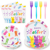 Easter Bunny Happy Easter Rabbits Party Plates Supplies - Serves 24-96Pcs Party Tableware Decorations Disposable Paper Plates Napkins Forks for Spring Birthday Baby Shower