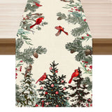 Cardinal Birds Winter Pine Tree Christmas Xmas Table Runner Table Decoration For Home Kitchen Dining Holiday Decor 13X72 Inch