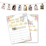 Bridal Shower Game, How Old Was The Bride-To-Be Wedding Shower Party Game Cards, Tea Party Themed Bachelorette Engagement Party Supplies Activities Decorations, Set Of 30 Game Cards -A04