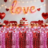 2-Pack Valentine’S Day Table Skirts, Red And Pink Metallic Fringe Party Table Decorations For Romantic Dinner, Anniversary, Or Galentine’S Party