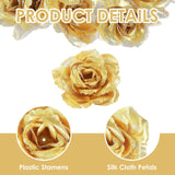 Gold Roses Artificial Flowers, 30 Pcs Fake Silk Gold Flowers Real Looking Faux Blossom Rose Flower Head For Wedding Bouquet Party Decor Diy Crafts Floral Arrangements