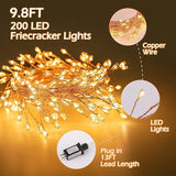 10FT Plug In Fairy Lights 200 LED Warm White Cluster String Lights Waterproof Copper Wire Firecracker Lights for Bedroom Wedding Decor