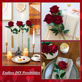 50 Pcs Burgundy Roses Artificial Flowers, Fake Roses With Stem Realistic Silk Roses For Diy Wedding Bouquets Table Centerpieces Arrangements Baby Shower Birthday Home Decor Valentines Day Gift For Her