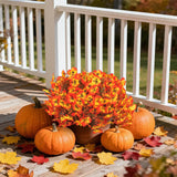 Artificial Flowers Fake Fall Plants For Outside Winter Chrsitmas Decoration, 12 Bundles Silk Fall Mums With Eucalyptus Leaves Fake Plants For Autumn Porch And Home Patio Yard Weeding Decor
