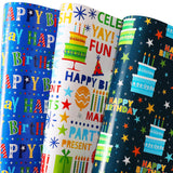 Birthday Wrapping Paper - Gift Wrapping Paper For Boys Girls Kids Men Women With Happy Birthday, Cakes, 6 Large Sheets Gift Wrap For Baby Shower, Folded Flat, 27 X 37 Inch