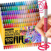 120 Acrylic Paint Markers For Rock, Fabric, Wood, Glass, Decoration - Dual-Tip Paint Pens For Coloring Books For Adults, Teens, Kids - Art And Craft Supplies Kit - Gift Idea
