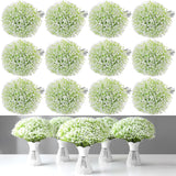 288 Pcs Babys Breath Artificial Flowers With 12 Pcs White Rattan Vase, Gypsophila Artificial Flowers Bulk Flower Vase Basket For Wedding Party Home Garden Table Decoration