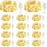 14 Pack Battery Operated Fairy Lights 7FT 20 LED Warm White Waterproof Silver Wire String Lights for Mason Jars Wedding Decor