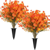 16 Bundles Artificial Flowers For Outdoors, Indoor Fake Plants With Ground Spike For Door Yard Porch Patio Garden Office Table Kitchen Planter Pot Vase Flowerpot Decorations (F)