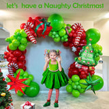 Christmas Balloon Garland Arch Kit130+Pcs Xmas Red Green Balloons With Candy Cane Christmas Tree Gift Box Balloons For Kids Grinchmas Party Naughty Christmas Birthday Decorations