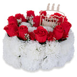 Silk Memorial Cake For Cemetery: Grave Decorations Handcrafted Fake Birthday Flowers Cake - Artificial Red Rose Gravesite Decor- Memorial Gifts For Loved Ones