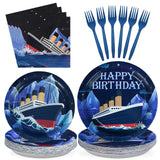 Greencian 96Pcs Blue Nautical Birthday Party Decorations, Serves 24