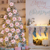 12 Pieces 5.7 Inch Christmas Poinsettia Flower Christmas Glitter Artificial Flower With Clips Xmas Tree Ornament For Wreath Garland Party Decor (Rose Gold)