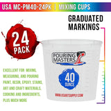 40 Ounce (1200Ml) Graduated Plastic Mixing Cups (Box Of 24) - Paint Mixing Cups For Epoxy Resin, Art, Kitchen, Baking - Measurements In Oz And Ml, 4 Different Measuring Ratios 1:1