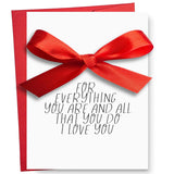 Valentine’S Day Love & Appreciation Card – Minimalist Keepsake Greeting Card With Red Bow – For Everything You Are And All That You Do - A Thoughtful Way To Say What Matters – Includes Envelope