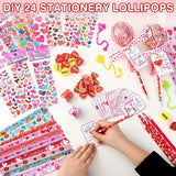 24 Pack Valentines Day Gifts, Valentine'S Day Cards For Students, Lollipop-Shaped Stationery Set With Pencils Stickers Erasers Sharpener For Boys Girls School Classroom Exchange Party Favors