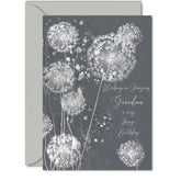 Silver Grandma Birthday Card - Shimmering Dandelions - Happy Birthday Card For Grandma From Grandson Granddaughter, 5X7 Inch Silver Elegant And Modern Bday Greeting Cards