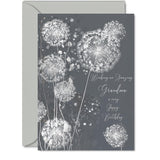 Silver Grandma Birthday Card - Shimmering Dandelions - Happy Birthday Card For Grandma From Grandson Granddaughter, 5X7 Inch Silver Elegant And Modern Bday Greeting Cards