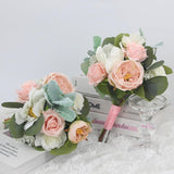 1Pc Wedding Bouquets For Bridesmaids Bride Pink Green Artificial Flowers Bridesmaids Bridal Bouquet For Wedding Prom