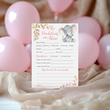 Pink Elephant Prediction And Advice Cards - Pack Of 25 - Girl Baby Shower Games, New Parents, Mom & Dad To Be Mommy & Daddy Message, Wishes, Couples Coed Shower Activity Keepsake Book Floral G530-Pdav