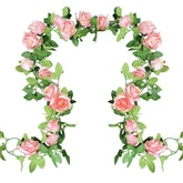 2 Pack Artificial Flowers Garland Total 14Ft Pink Rose Vines Hanging Flower Plants For Home Garden Party Outdoor Ceremony Wedding Arch Floral Decor