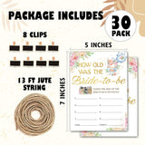 Bridal Shower Game, How Old Was The Bride-To-Be Wedding Shower Party Game Cards, Tea Party Themed Bachelorette Engagement Party Supplies Activities Decorations, Set Of 30 Game Cards -A04