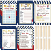 145 Pieces Nautical Baby Shower Games With 5 Games Set And 20 Pencils Baby Shower Games Activities Includes Baby Descriptions Predict Who Price Is Right Word Scramble For Baby Shower Party