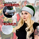 Dark Green Velvet Santa Hat - Gray Faux Fur, Soft Furry Wolf Trim - Luxury Christmas, Goth, Emerald, Deluxe Xmas Headwear - Adult, 1 Size