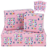 Birthday Wrapping Paper Sheets With Gift Tags For Teenager Girls' Birthday Gift Wrap, 6 Fold On Sheets Each Set, 27 Inches X 19 Inches, Age 15