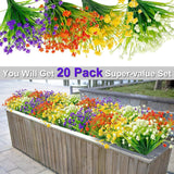 20 Bundles Artificial Flowers For Outdoors Fake Plants Spring Decor, Uv Resistant Artificial Plants Cemetery Fake Flowers Faux Plastic Greenery Shrub Porch Patio Summer Decorations 580 Head