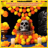 65 Pcs Day Of The Dead Decorations 5 Pcs 5 Ft Artificial Marigold Garland 60 Faux Marigold Flower Heads Plastic Indian Garland Silk Indian Flowers For Dia De Los Muertos Diwali Orange