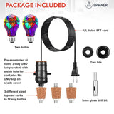 2 Set Diy Wine Bottle Lamp Kit With E26 Led Light Bulbs For Liquor Bottle, With Glass Drill Bit And Lid Black Cord Lamp Socket, 3 Size Tapper Cork (W/ 2 Stained Glass Light Bulbs)