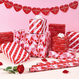 Valentines Wrapping Paper Rolls - 3 Roll 17”X 120” Happy Valentines Day Gift Wrap Supply Red Love Heart Stripe Design Girls Princess Style For Women Valentine Date Favor