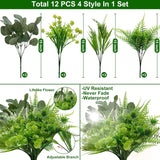 12 Bundles Artificial Plants Outdoor Uv Resistant Faux Plant Boston Fern Lavender Eucalyptus Greenery Shrubs Plastic Fake Flowers For Outside Indoor Gardens Porch Yard Planter Home Spring Summer Decor