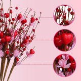 Valentine'S Day Decoration, 12 Pcs Valentines Picks Artificial Red Berry Stems, 17 Inch Valentines Day Picks Pink Heart Shaped Berry Stems Ideal Valentine'S Day Gift For Wife, Girlfriend