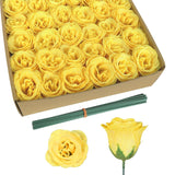 30Pcs Yellow Glitter Roses Artificial Flowers Fake Roses With Stems For Wedding Bouquet Party Christmas Home Decor(Yellow)