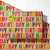 Kraft Birthday Wrapping Paper For Men, Women, Kids - Recycled Gift Wrap With Happy Birthday Colorful Text Design - 28 X 40 Inches, 4 Folded Sheets, Easy To Store