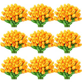100 Pcs Artificial Real Touch Tulips Fake Artificial Tulip Flower Bulk Bouquet With Stem For Table Centerpieces Wedding Bridal Easter Mother'S Day Garden Home Decor, 13.4''(Sunset Red)