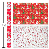 Red Christmas Wrapping Paper Roll - Mini Roll - Reversible Gift Wrap With Reindeer, Snowmen, Candy Cane And Christmas Trees - Perfect For Winter- 17 Inch X 33 Feet
