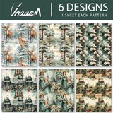 Watercolor Christmas Wrapping Paper 6 Style Reindeer Santa Forest And Flower Holiday Style Gift Wrap For Winter Party Vacation Baby Shower - 20 X 28 Inches 6 Folded Sheets