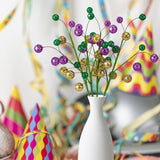 4 Pack 15" Large Mardi Gras Ball Centerpiece Stems, Mardi Gras Artificial Glitter Berry Stems Ornaments, Shiny Purple Gold Green Berry Branches Twigs Picks Sprays For Carnival Party Home Decor