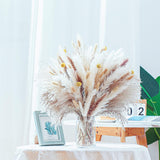 100Pcs Natural Dried Pampas Grass Decor - 17.5" Fluffy Pampas Grass Bouquet - Boho Home Decor Dried Flowers For Wedding Floral Room Home Party Table Decorations
